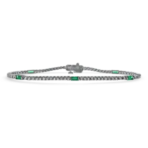 14k White Gold Diamond and Emerald Tennis Bracelet