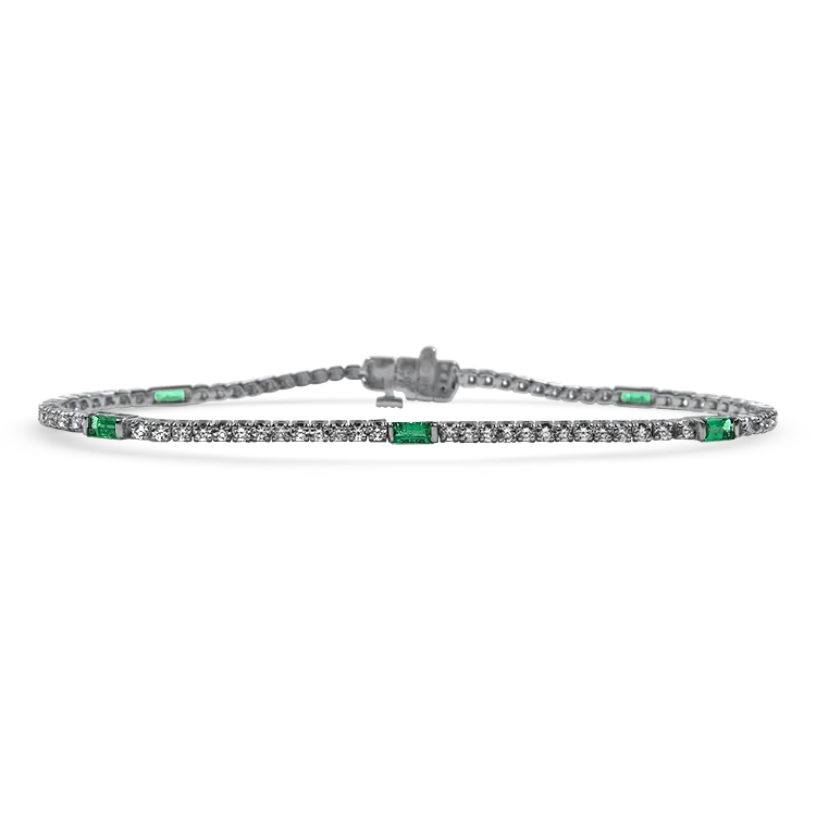 14k White Gold Diamond and Emerald Tennis Bracelet