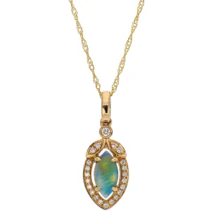 14K Yellow Gold Opal and Diamond Necklace