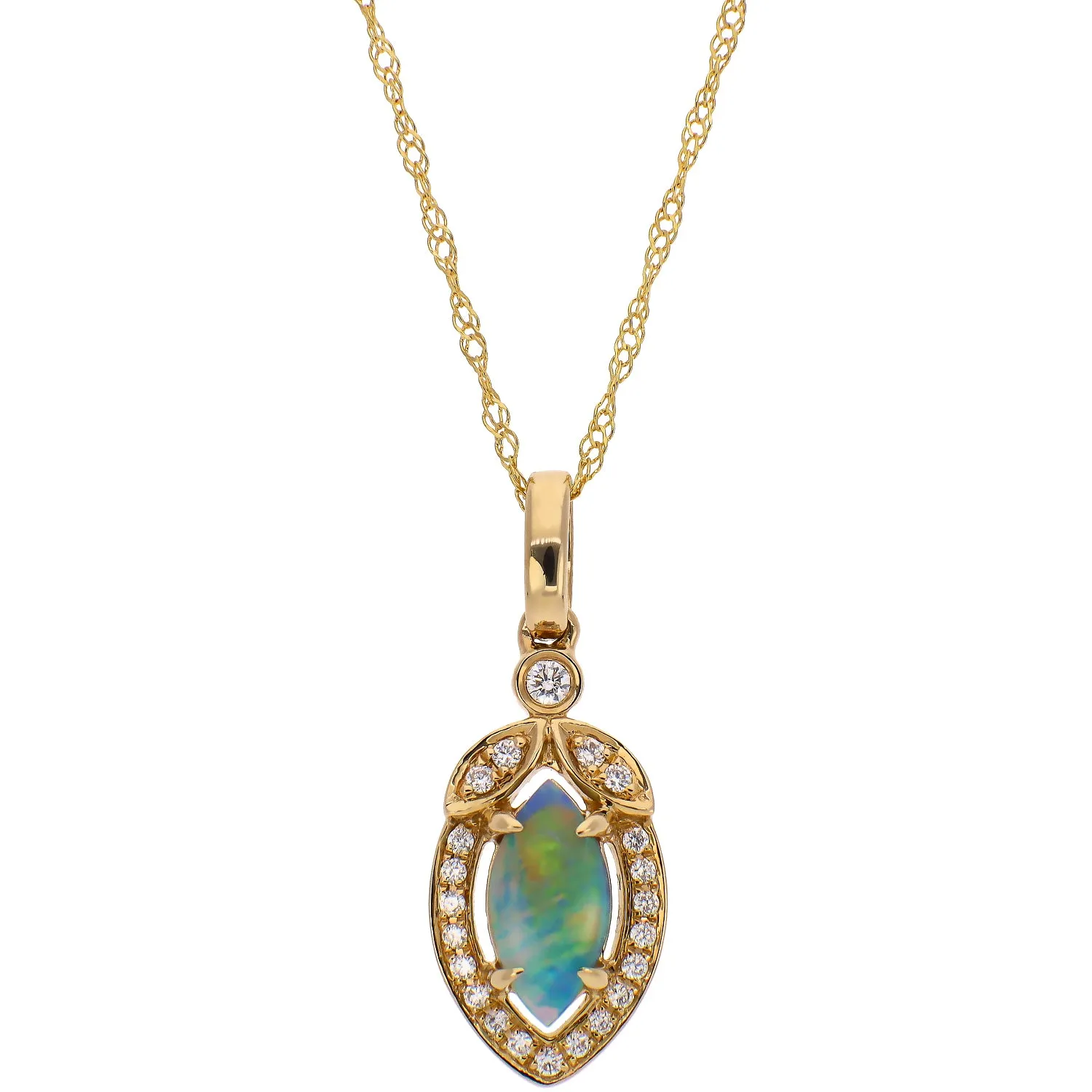 14K Yellow Gold Opal and Diamond Necklace