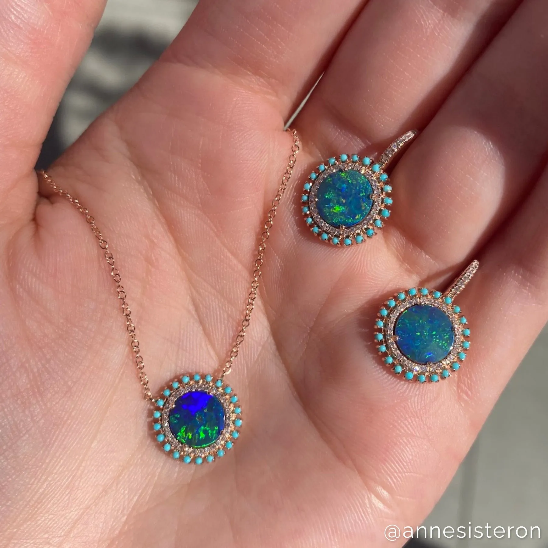 14KT Yellow Gold Opal Turquoise Diamond Round Kai Necklace