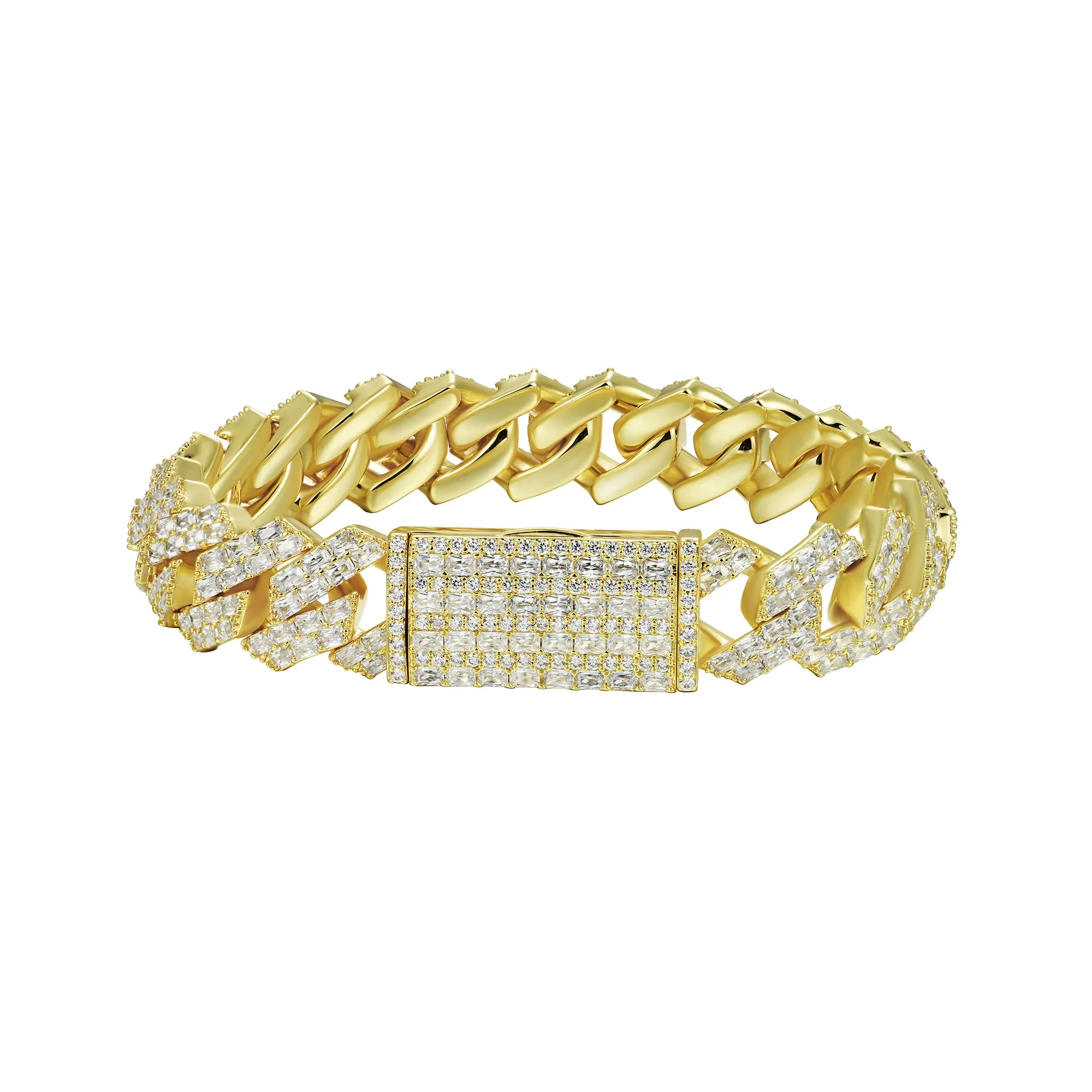 15mm Emerald Cut Prong Cuban Link Bracelet