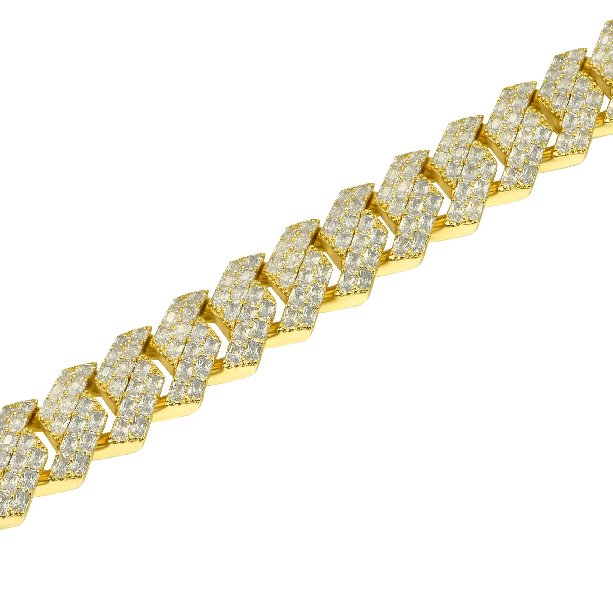 15mm Emerald Cut Prong Cuban Link Bracelet