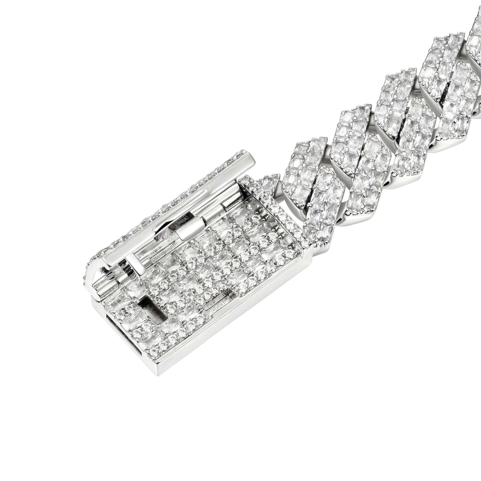 15mm Emerald Cut Prong Cuban Link Bracelet