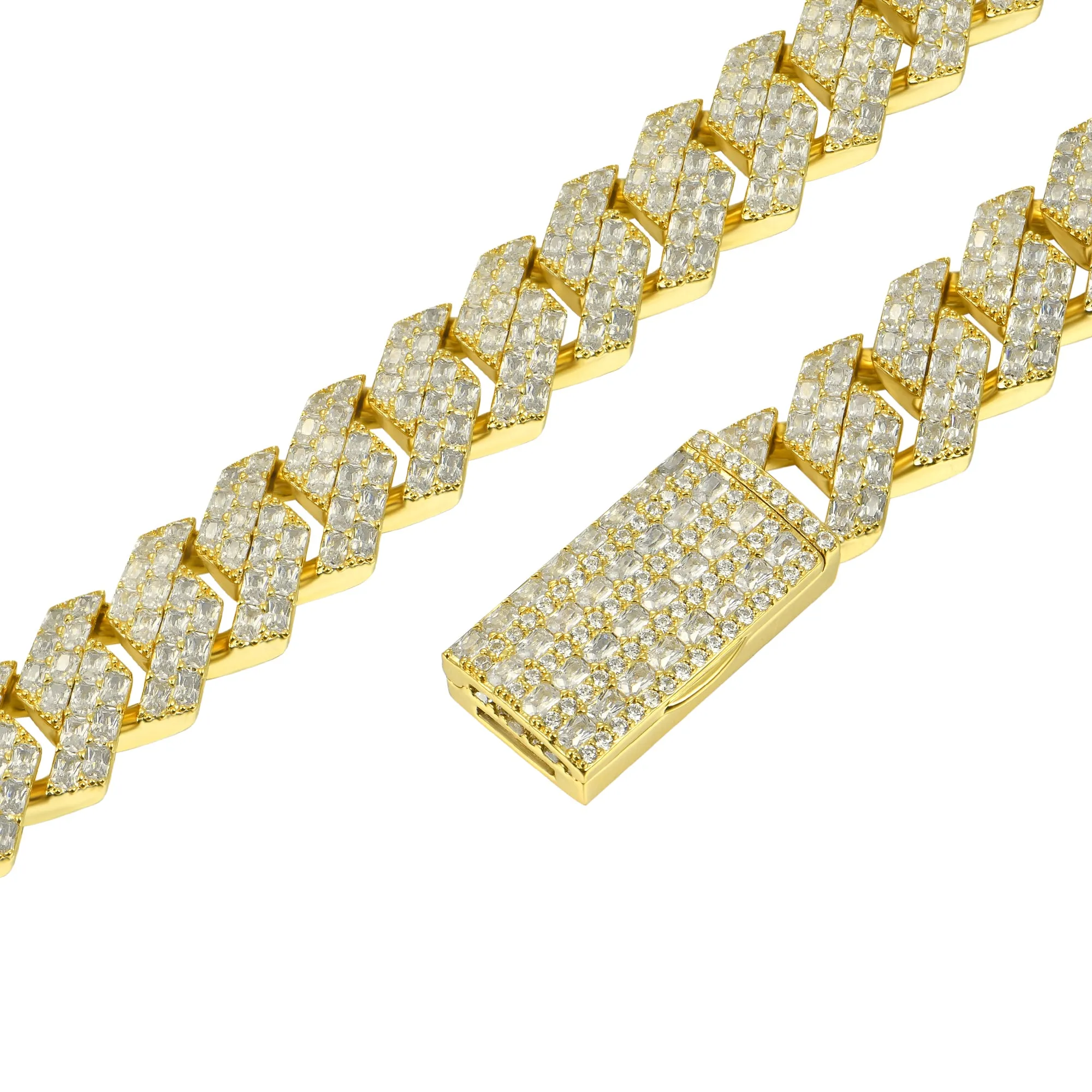 15mm Emerald Cut Prong Cuban Link Bracelet