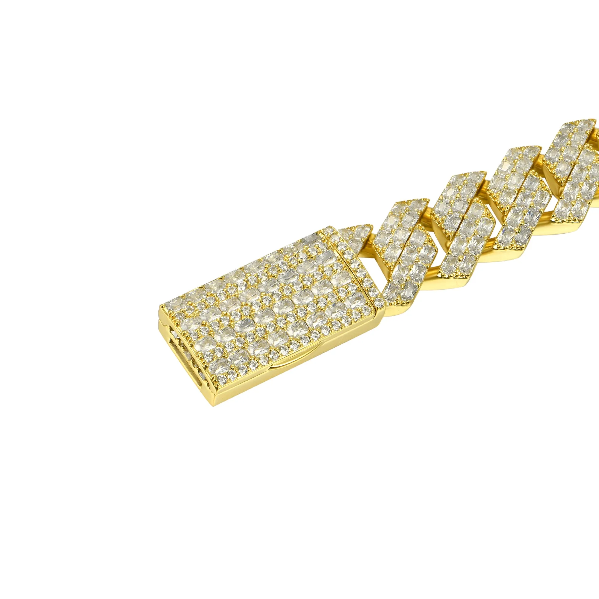 15mm Emerald Cut Prong Cuban Link Bracelet