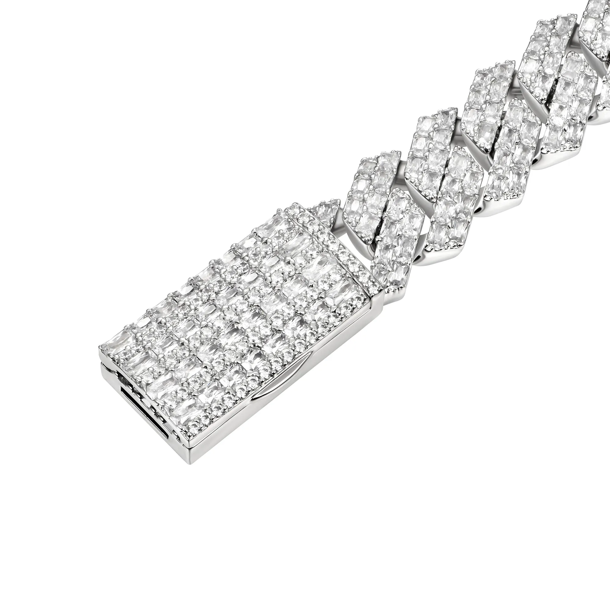 15mm Emerald Cut Prong Cuban Link Bracelet