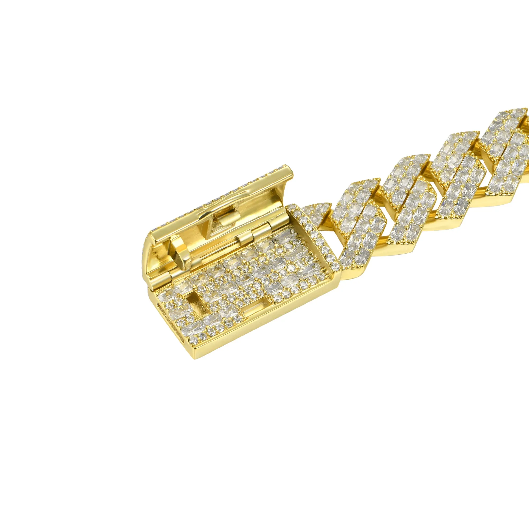 15mm Emerald Cut Prong Cuban Link Bracelet