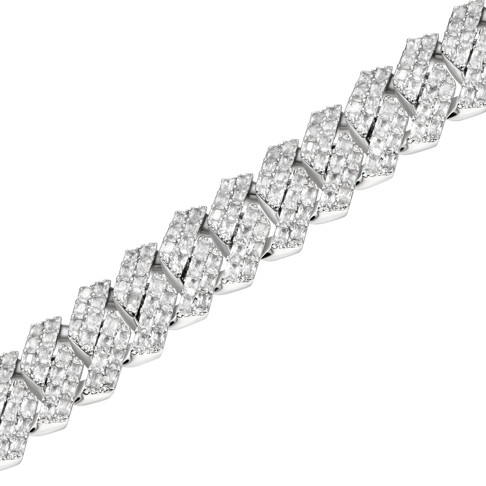 15mm Emerald Cut Prong Cuban Link Bracelet