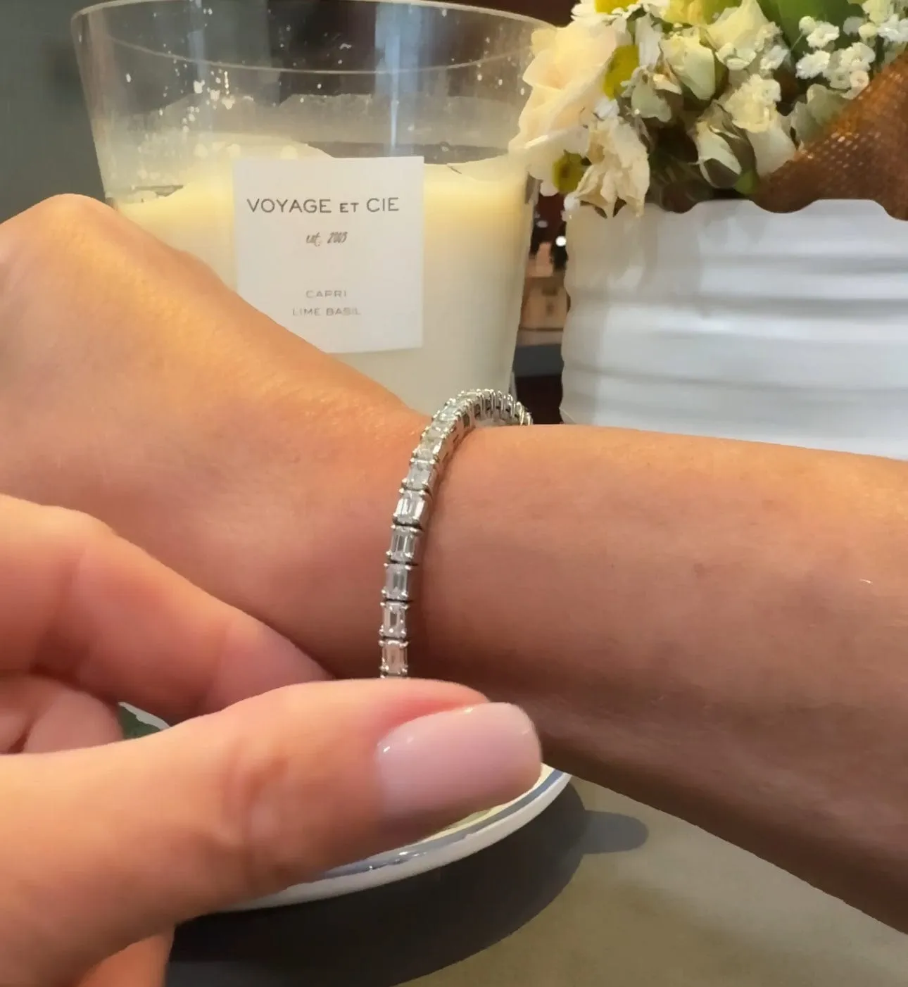 18K Gold East West Stretch Emerald Cut Diamond Tennis Bracelet, 8.0 Carats