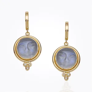 18K Moonface Drop Earrings with royal blue moonstone and diamond