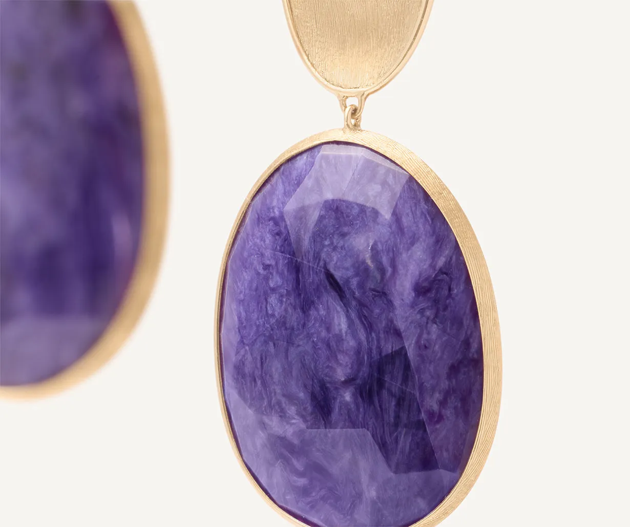 18K Yellow Gold Double Drop Charoite Earrings