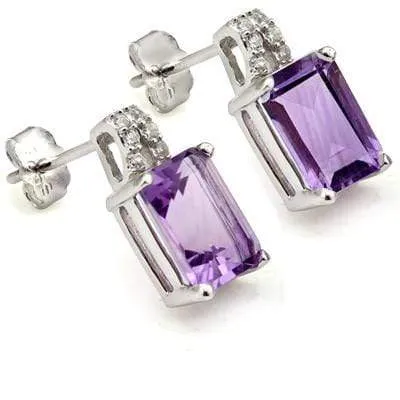 2 4/5 CARAT AMETHYST & CREATED DIAMOND 925 STERLING SILVER EARRINGS