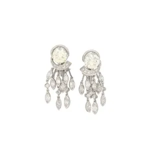 3 Carat Round & Marquise Cut Natural Diamond Chandelier Drop Earrings