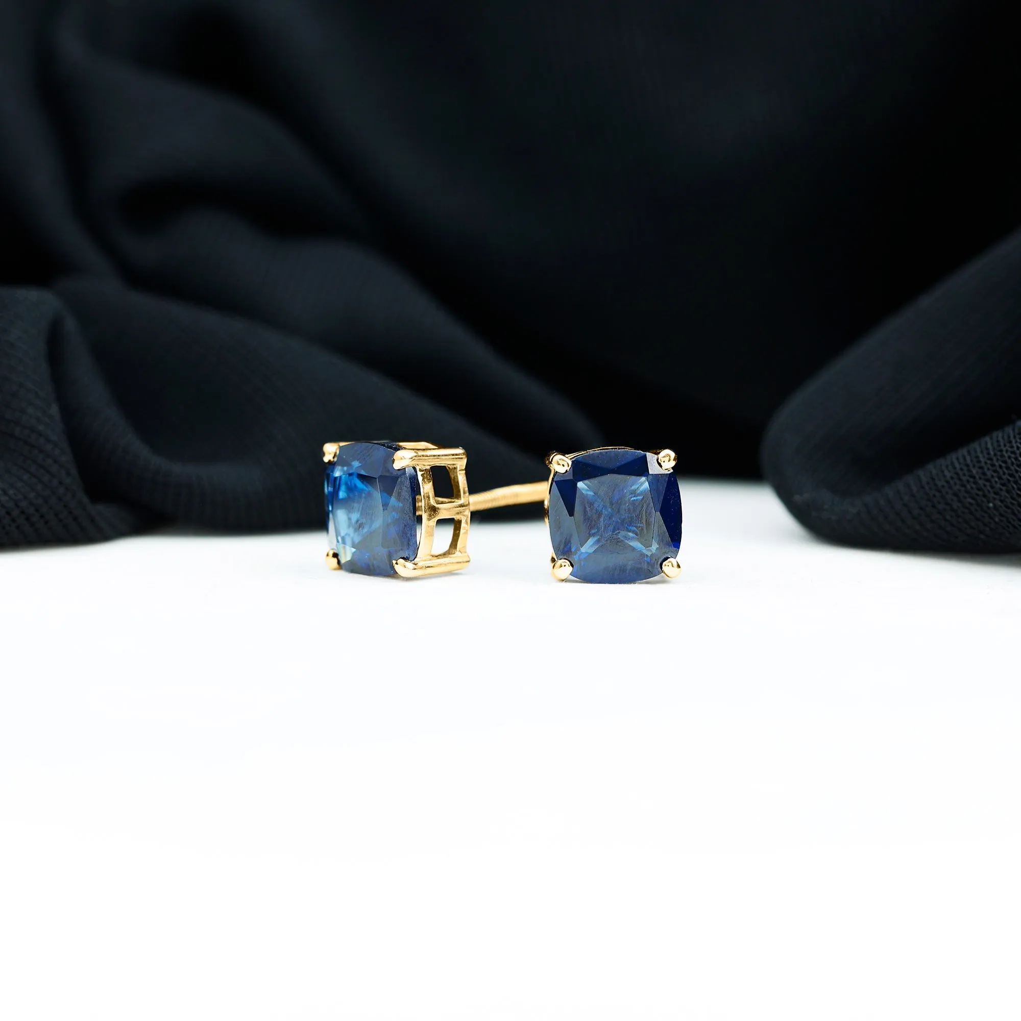 3 CT Cushion Cut Created Blue Sapphire Solitaire Stud Earring