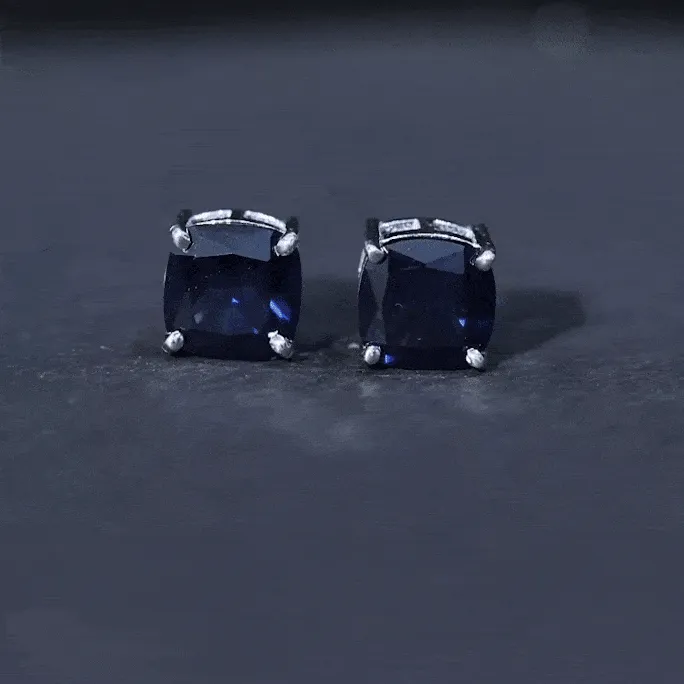 3 CT Cushion Cut Created Blue Sapphire Solitaire Stud Earring