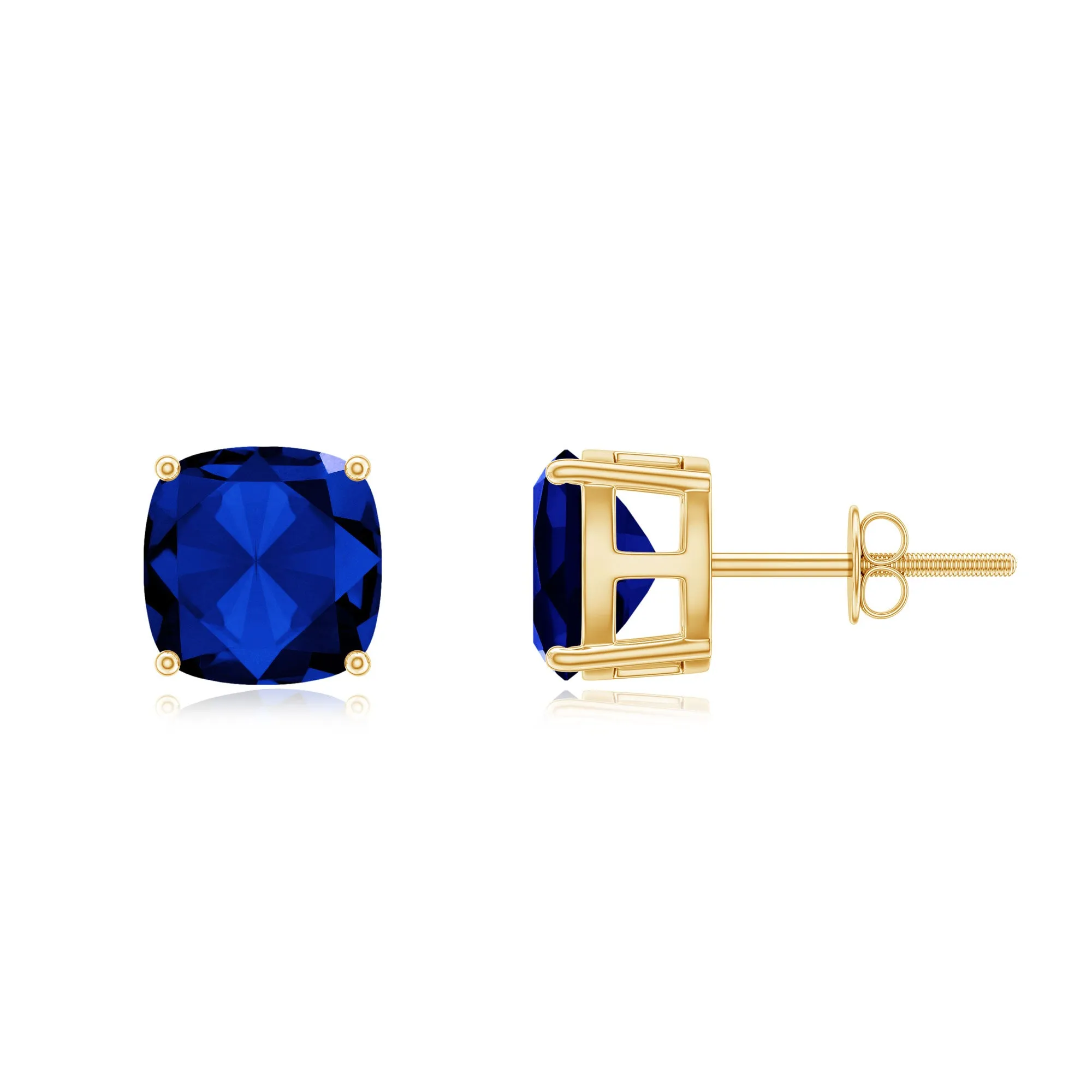 3 CT Cushion Cut Created Blue Sapphire Solitaire Stud Earring