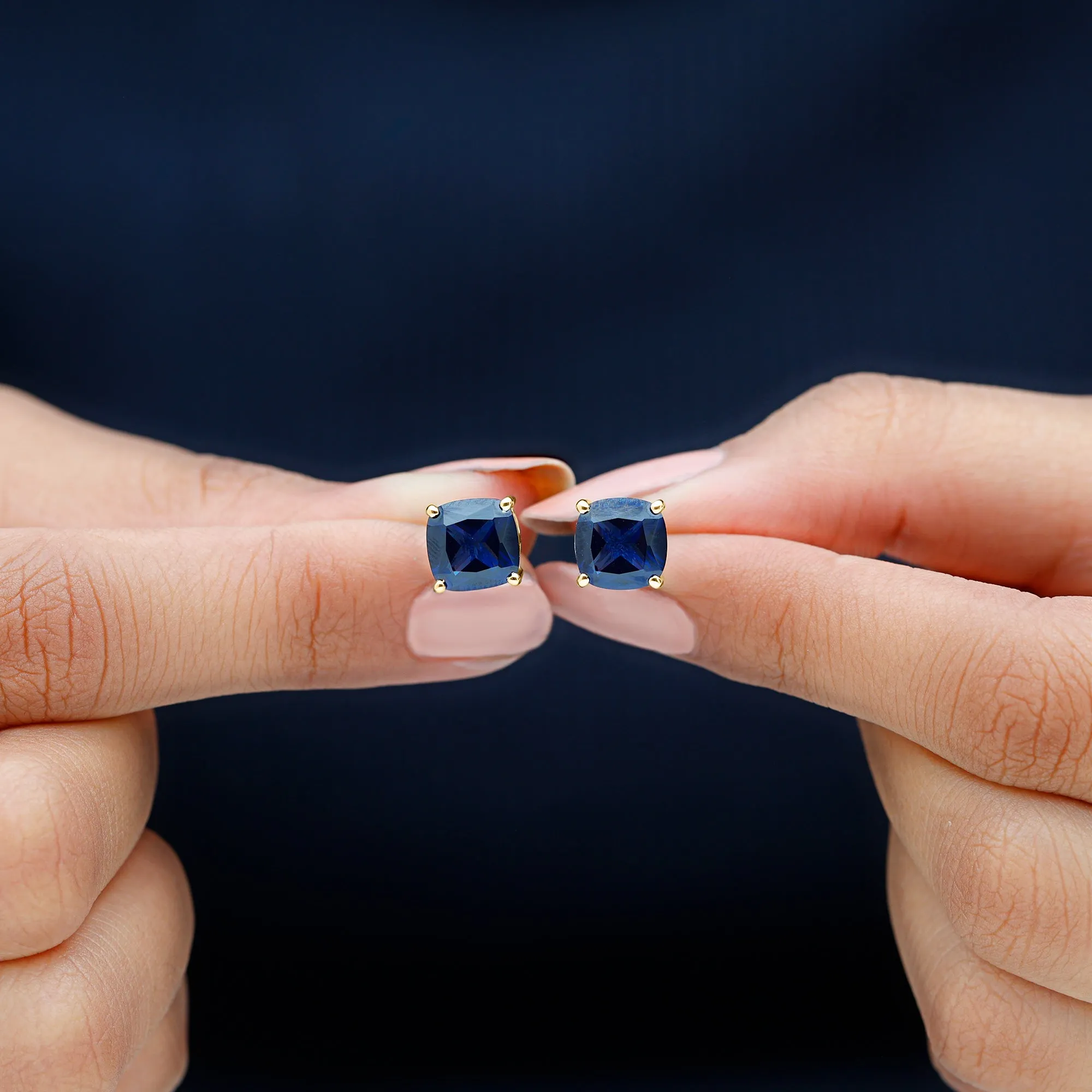 3 CT Cushion Cut Created Blue Sapphire Solitaire Stud Earring