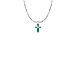 5/8 Inch Sterling Silver and Glass Crystal May Birthstone Baguette Cross Necklace