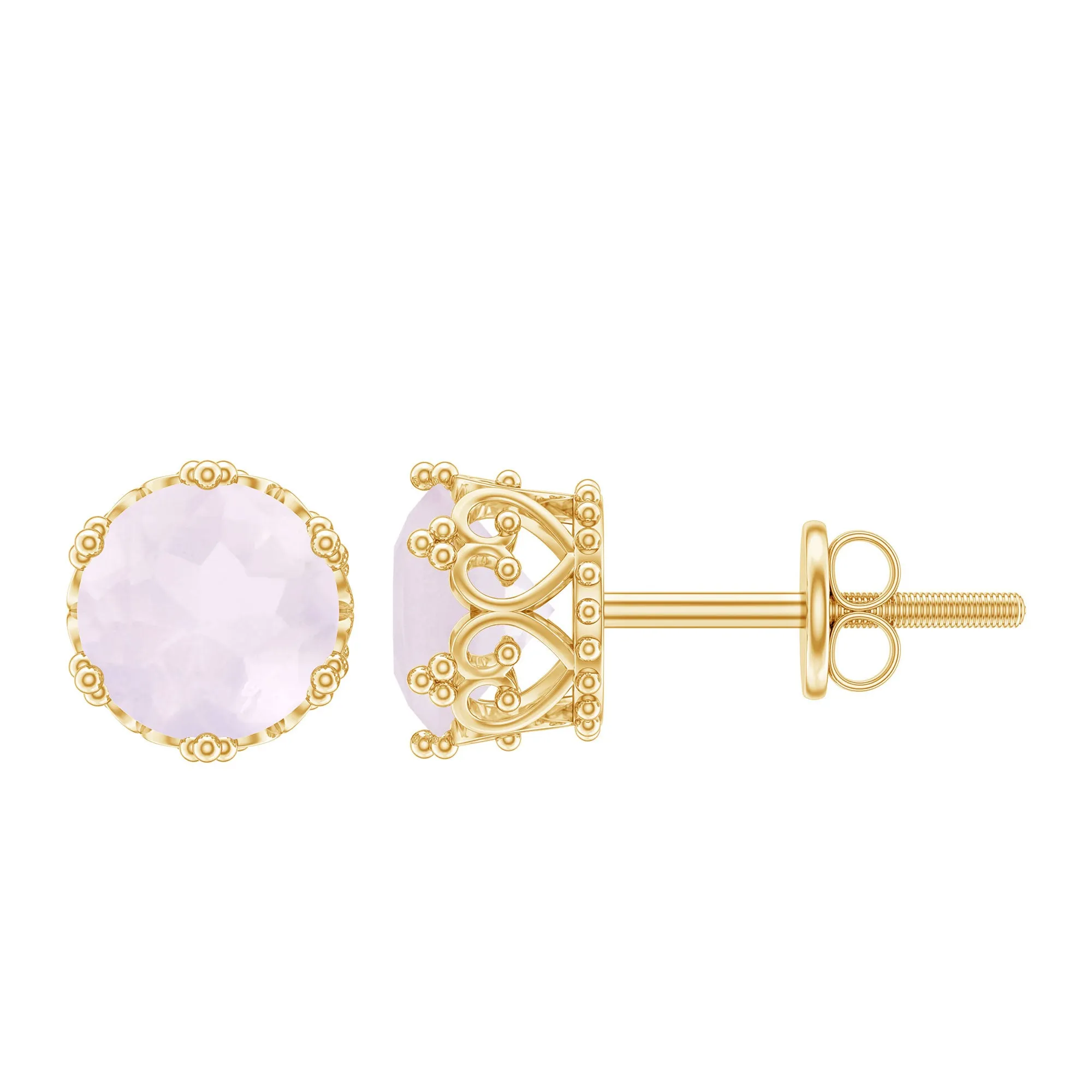 6 MM Rose Quartz Solitaire Crown Stud Earrings