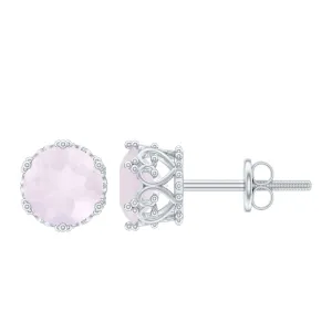 6 MM Rose Quartz Solitaire Crown Stud Earrings