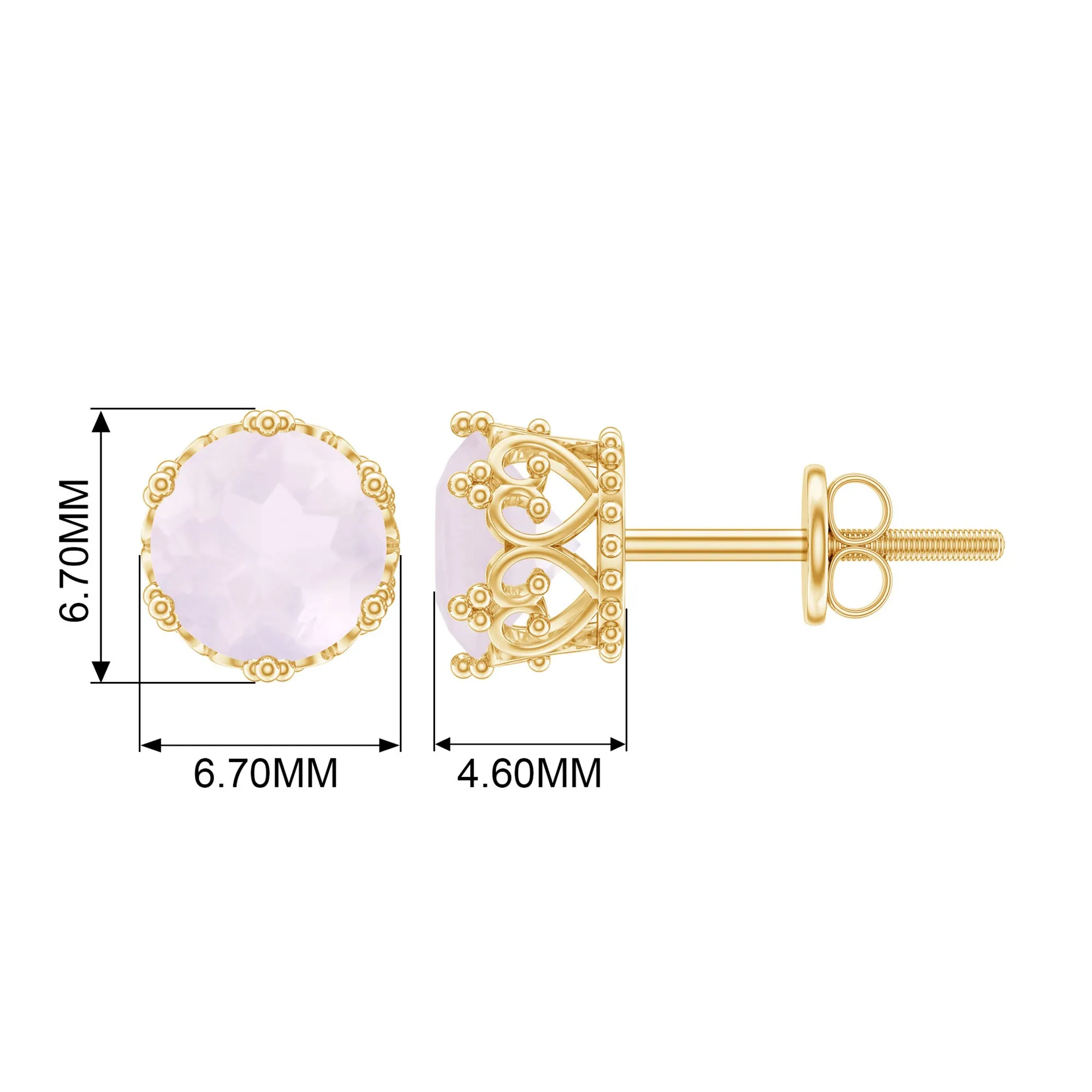6 MM Rose Quartz Solitaire Crown Stud Earrings
