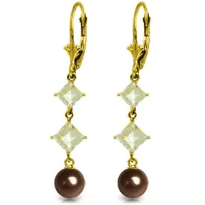 6.5 Carat 14K Solid Yellow Gold Chandelier Earrings Aquamarine Pearl