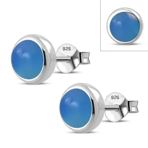 7.50mm | Blue Agate Round Sterling Silver Stud Earrings