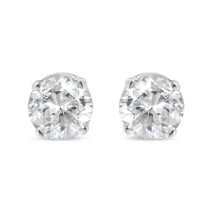 .925 Sterling Silver 1/2 Cttw Round Brilliant-Cut Near Colorless Diamond Classic 4-Prong Stud Earrings (I-J Color, I1-I2 Clarity)