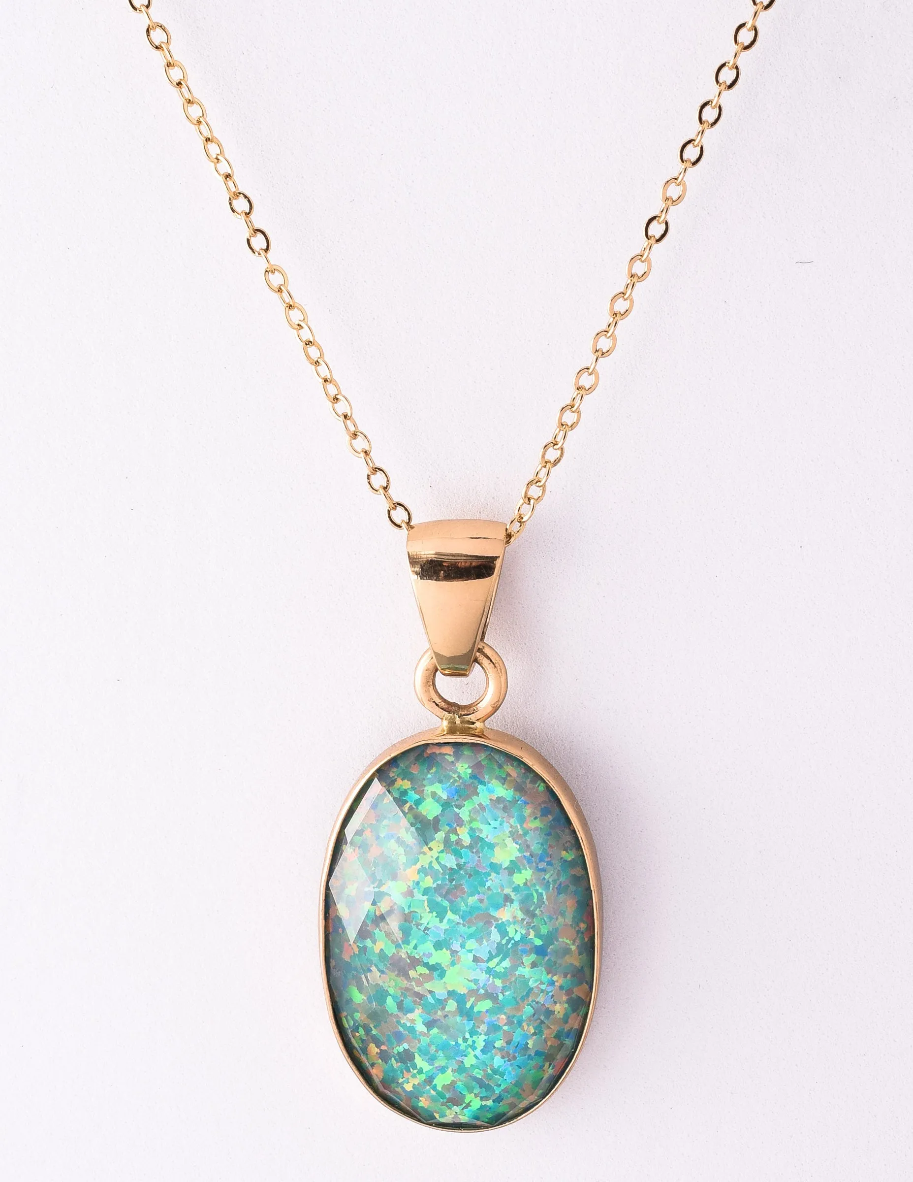 Alchemia Synthetic Opal Pendant Necklace - Green