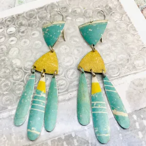 Aqua and Fawn Tin Chandelier Earrings