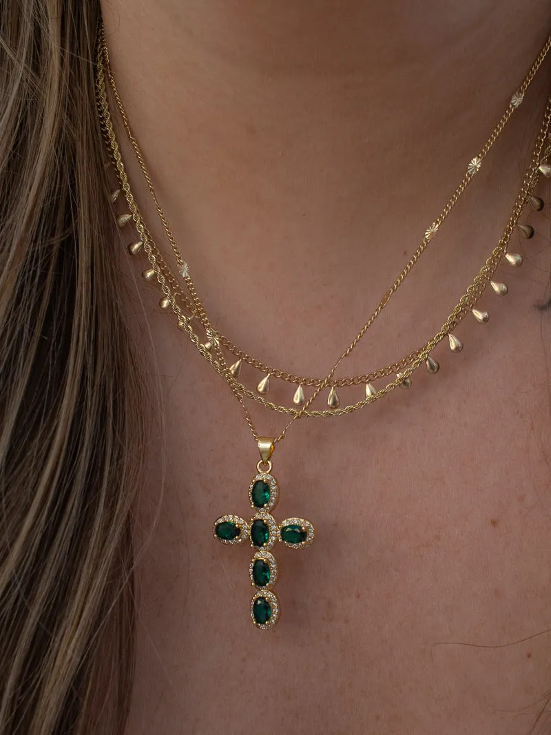 AURORA CROSS NECKLACE | EMERALD