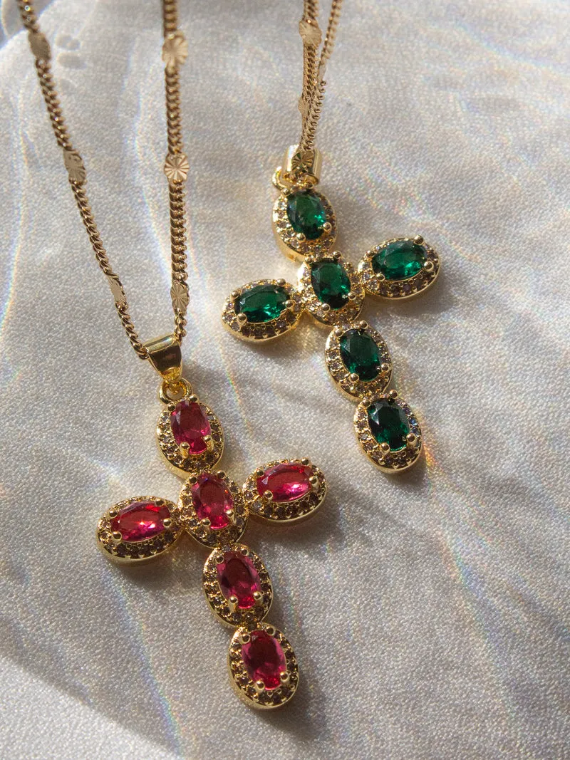 AURORA CROSS NECKLACE | EMERALD