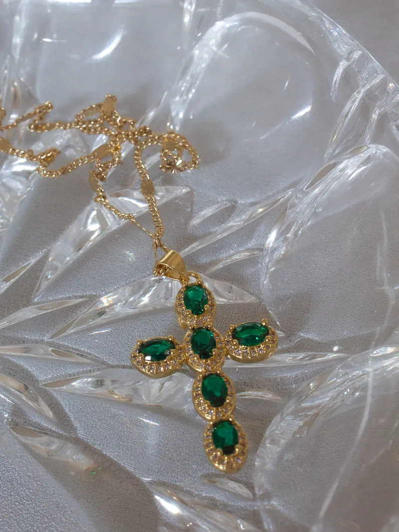 AURORA CROSS NECKLACE | EMERALD