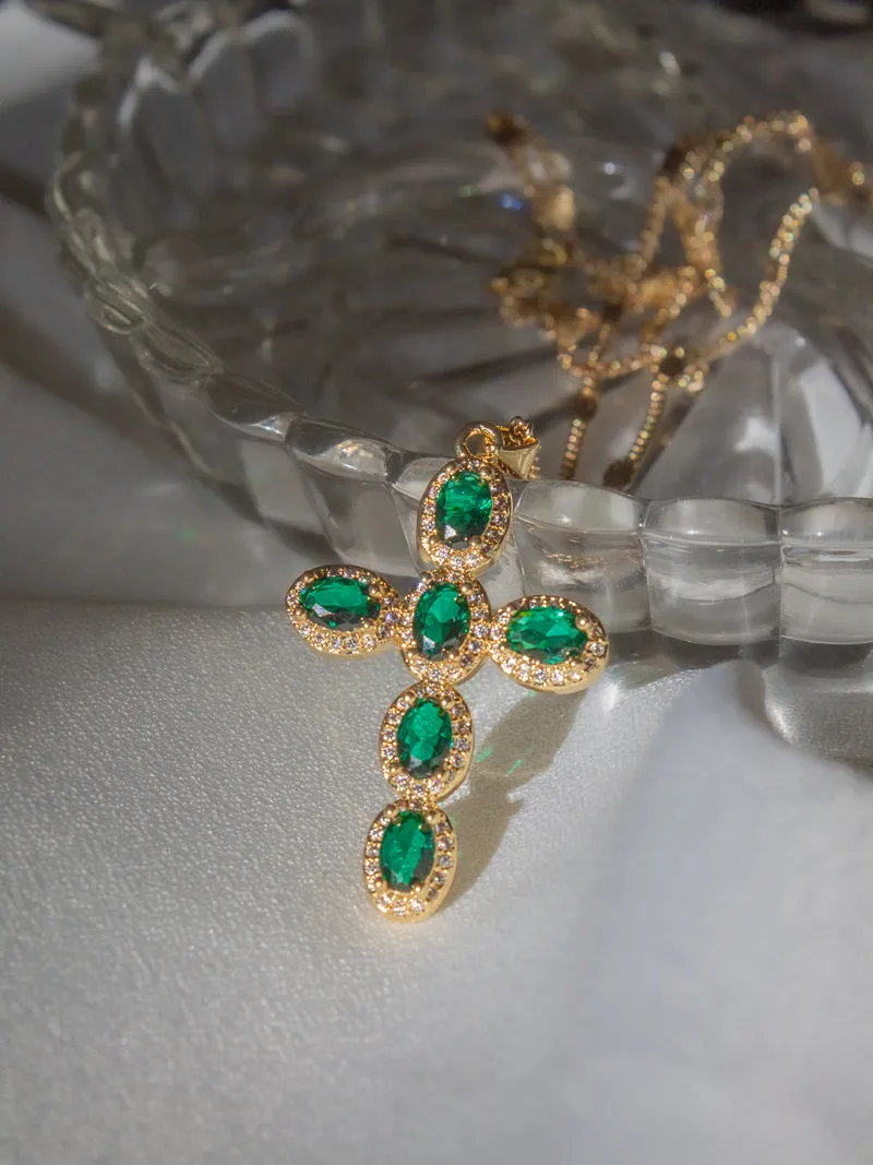 AURORA CROSS NECKLACE | EMERALD