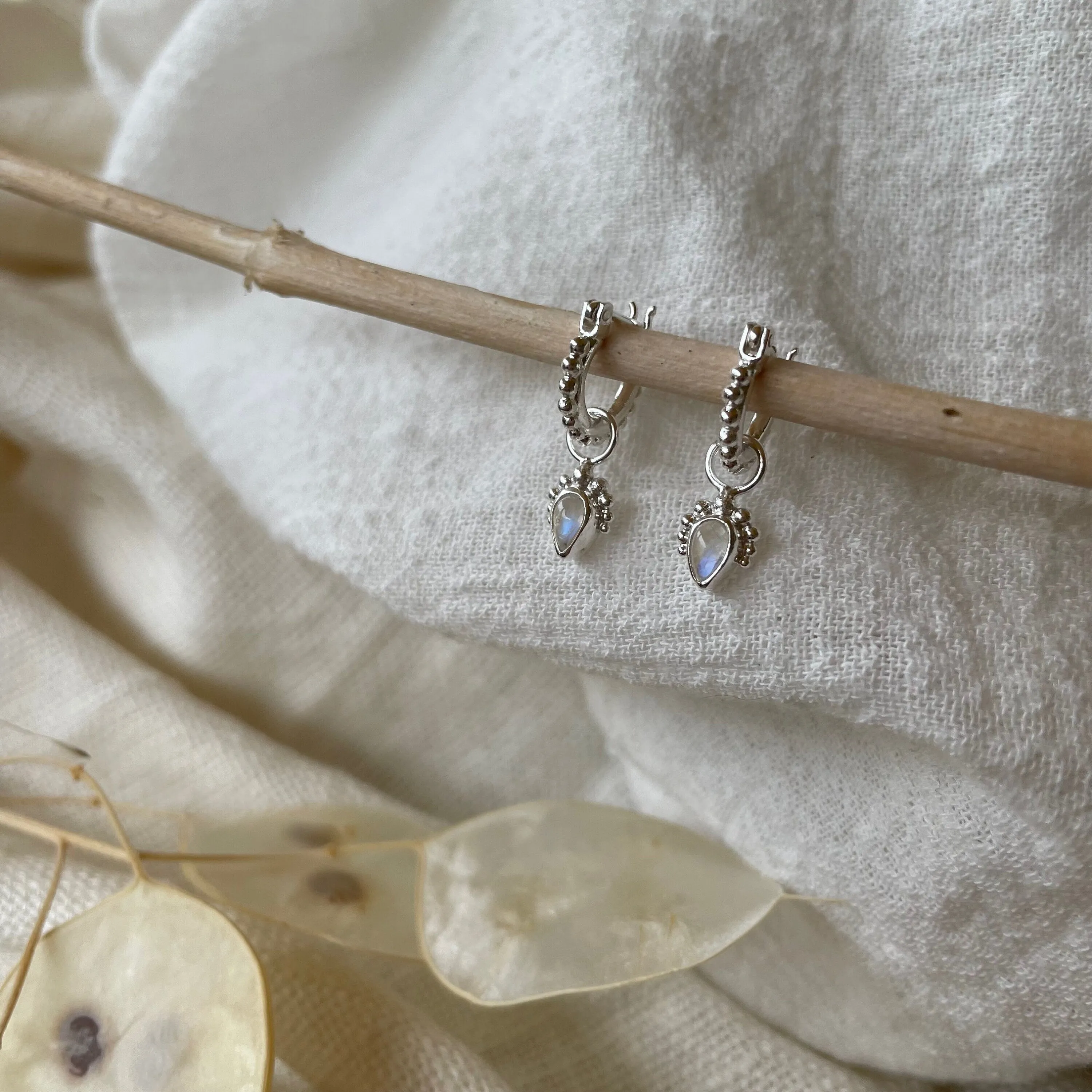 Avery Hoop Sterling Silver Rainbow Moonstone Hoops