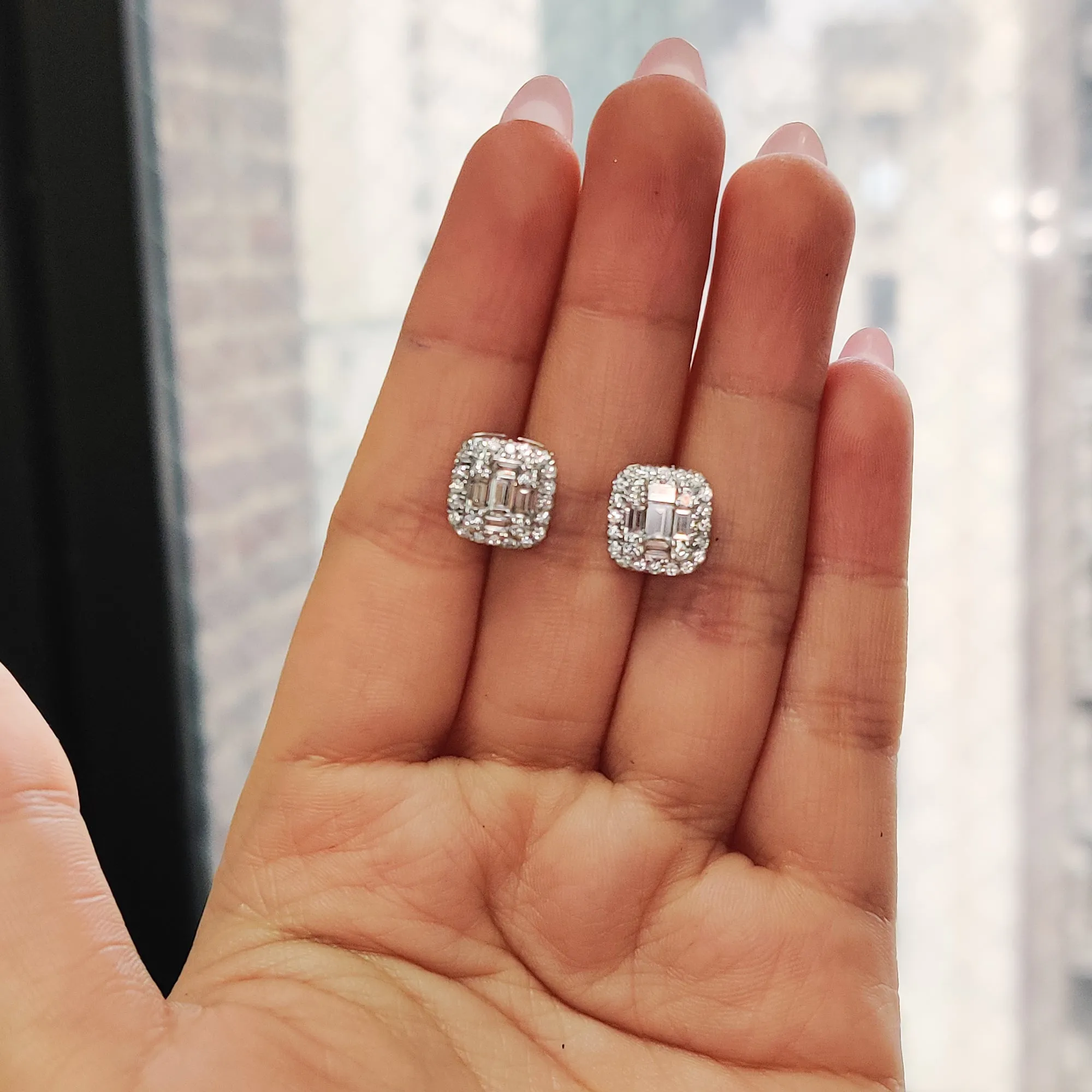 Baguette, Round And Emerald Cut Lab Diamond Studs Women Earring In 14k Gold