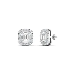 Baguette, Round And Emerald Cut Lab Diamond Studs Women Earring In 14k Gold