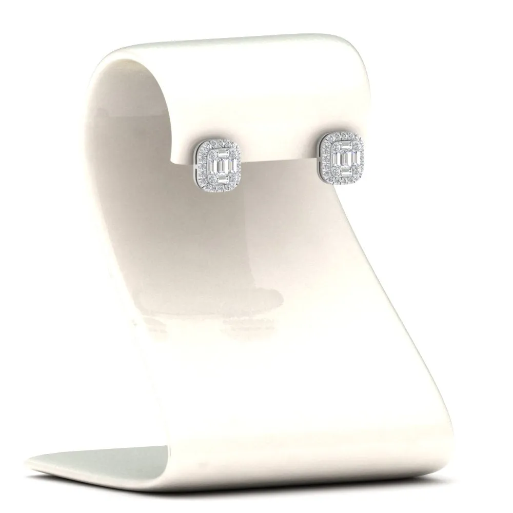 Baguette, Round And Emerald Cut Lab Diamond Studs Women Earring In 14k Gold