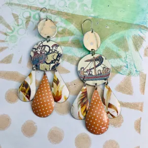 Bayeux Tapestry Zero Waste Tin Chandelier Earrings