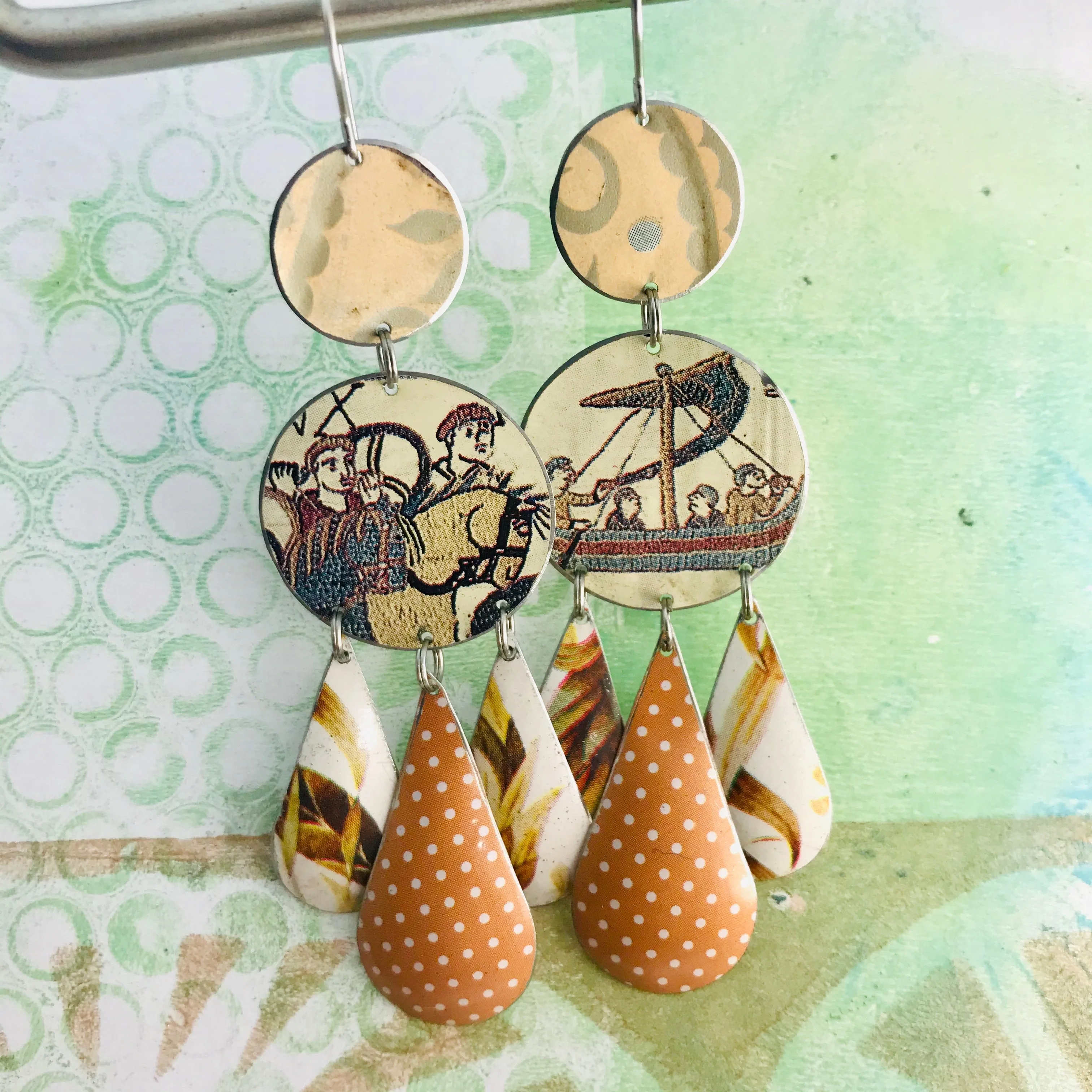 Bayeux Tapestry Zero Waste Tin Chandelier Earrings
