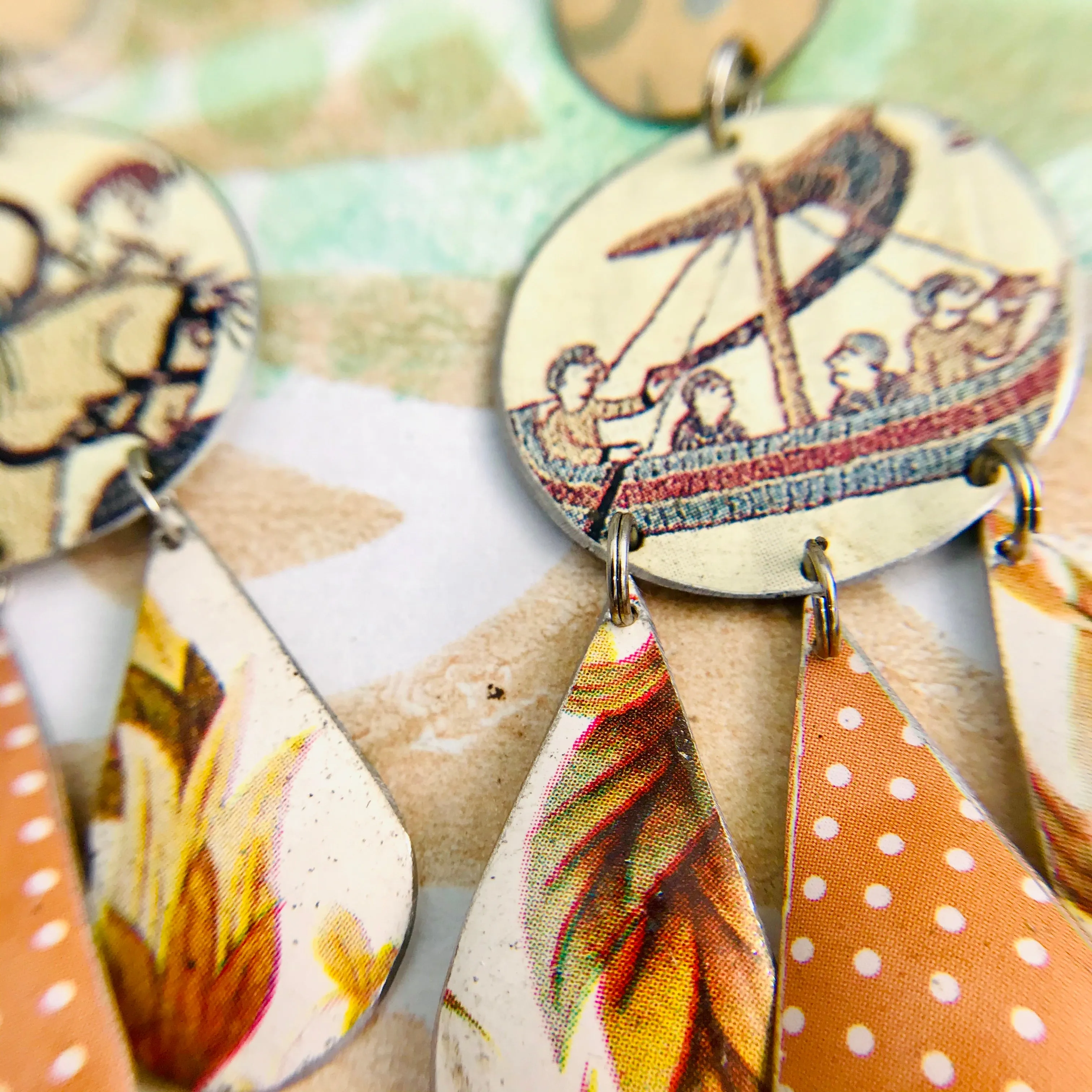 Bayeux Tapestry Zero Waste Tin Chandelier Earrings