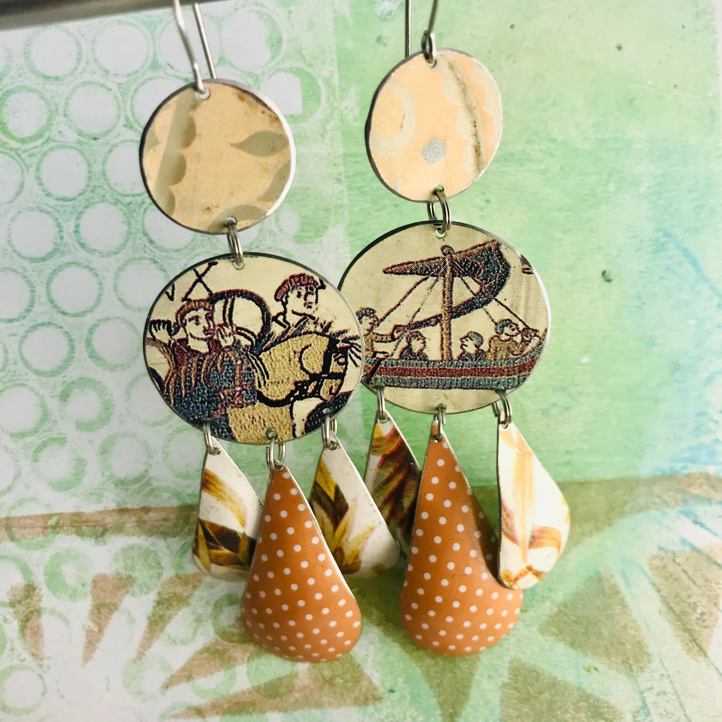 Bayeux Tapestry Zero Waste Tin Chandelier Earrings
