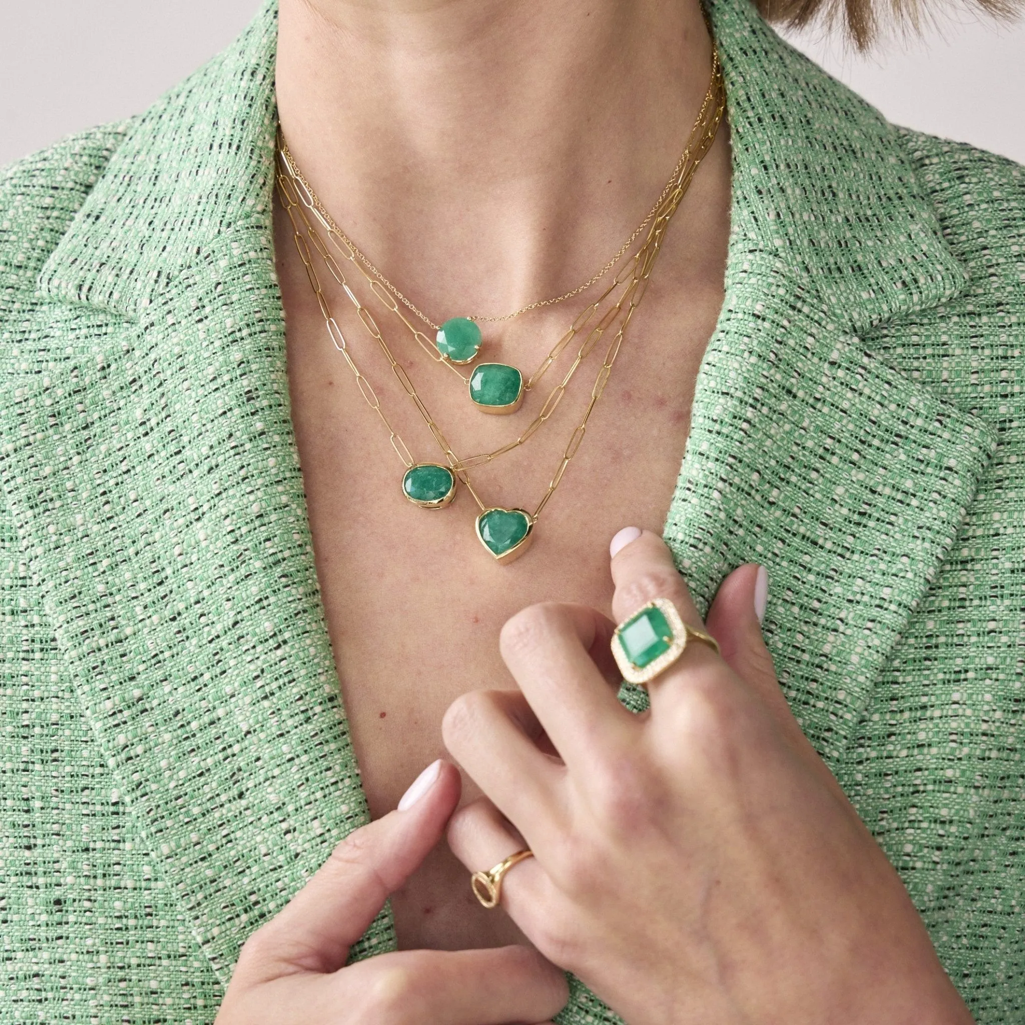 Bezel Set Heart Cut Emerald Necklace