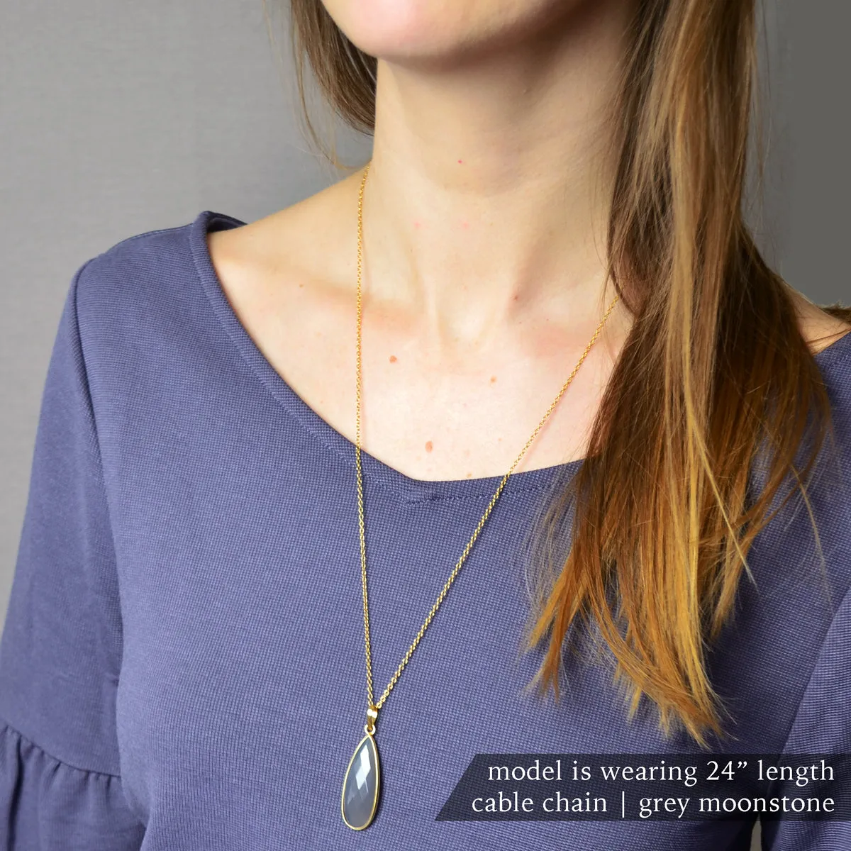 Black Onyx Elongated Teardrop Pendant Necklace