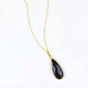 Black Onyx Elongated Teardrop Pendant Necklace