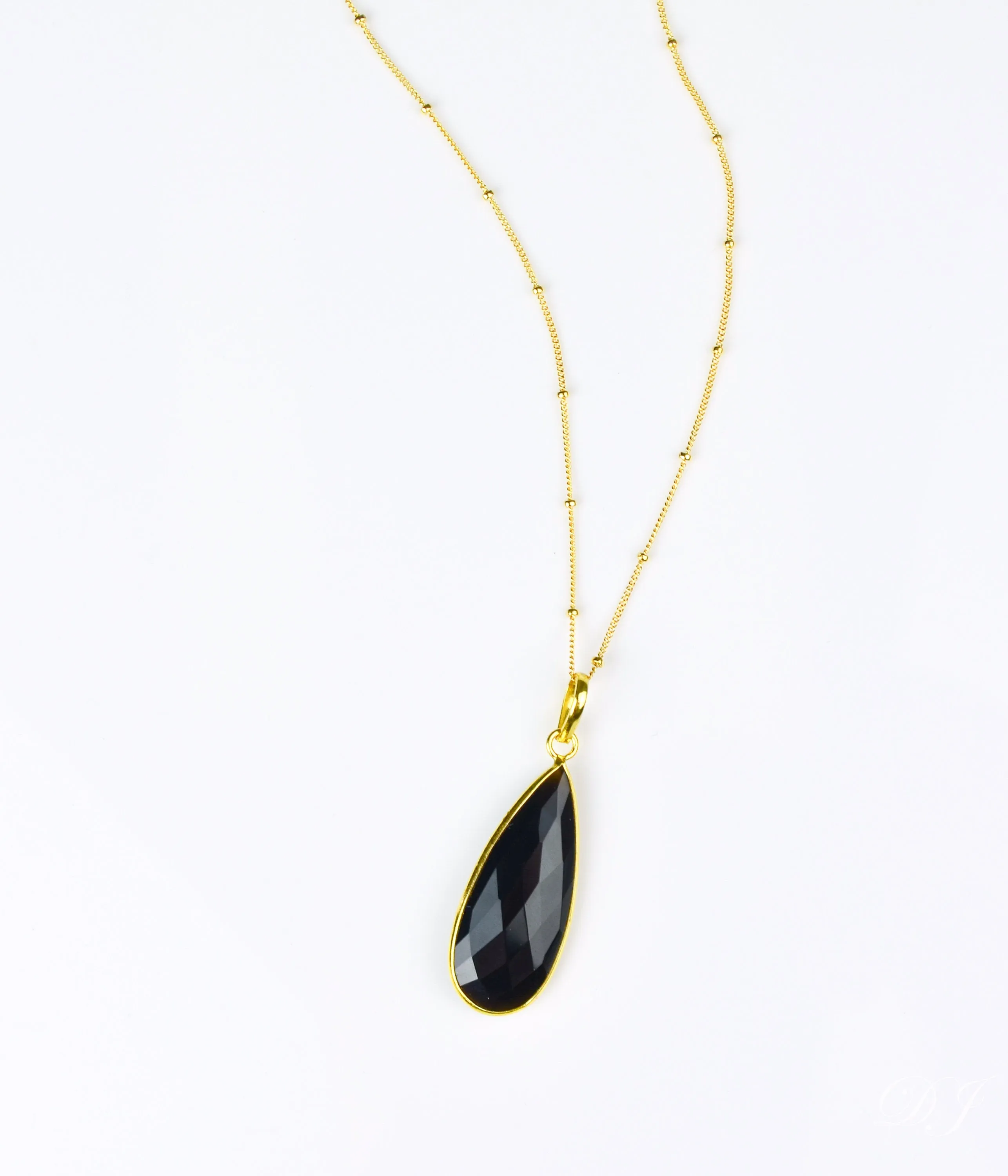 Black Onyx Elongated Teardrop Pendant Necklace