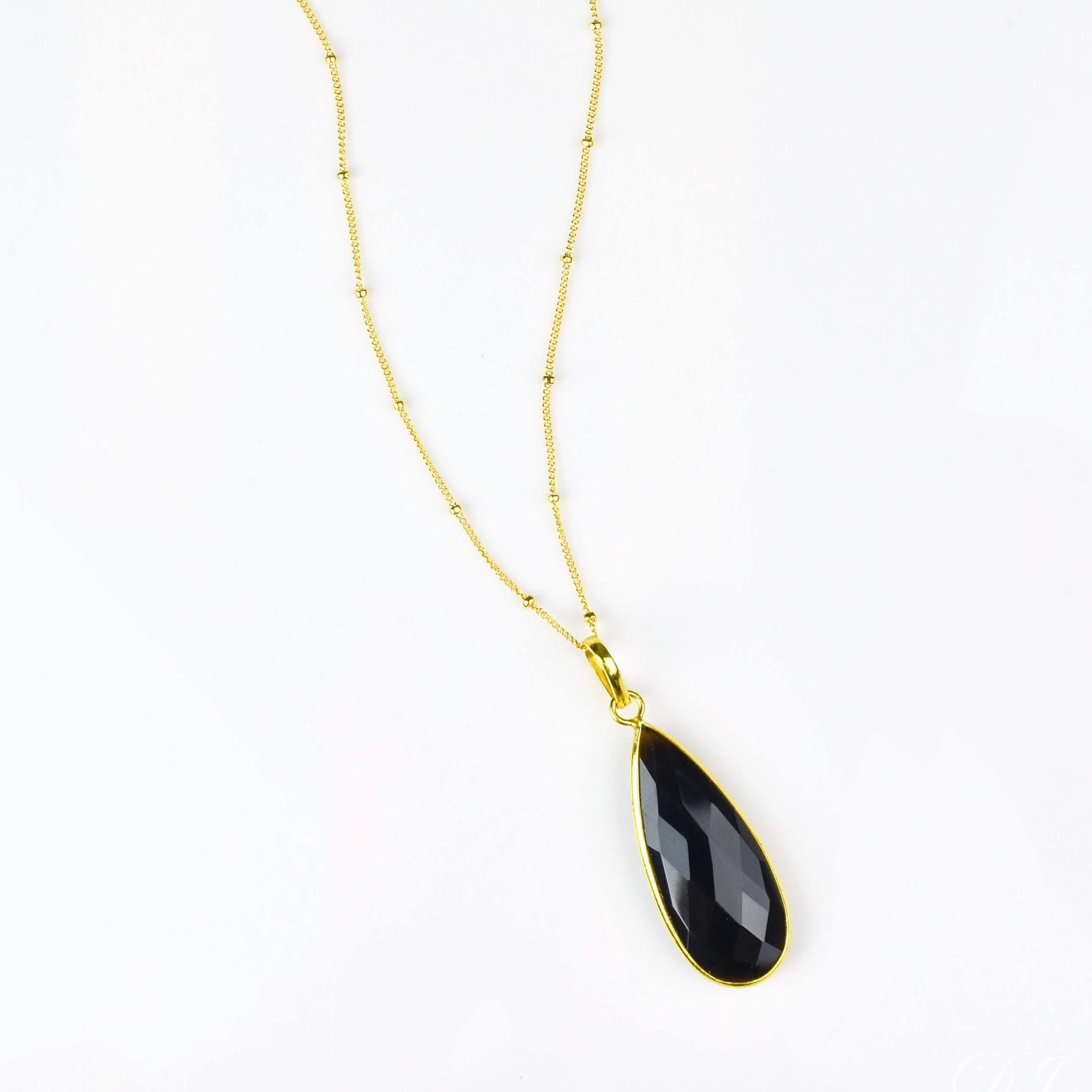 Black Onyx Elongated Teardrop Pendant Necklace
