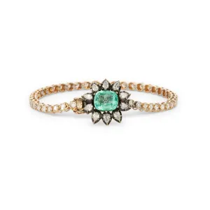 BLACK RHODIUM EMERALD CENTER TEARDROP DIAMOND FLOWER SOPHIA BRACELET