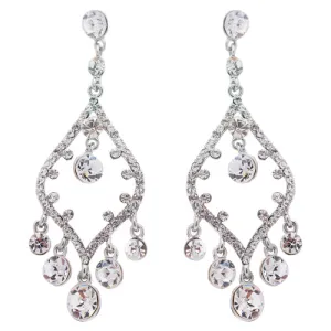 Bridal Wedding Jewelry Crystal Rhinestone Open Chandelier Dangle Earrings Silver